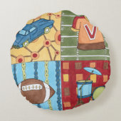 Auto, Jersey, Fußball und Trommelkit Rundes Kissen (Rückseite)