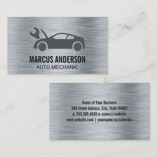 Auto-Logo | Metallic Brushed Visitenkarte (Vorne/Hinten)