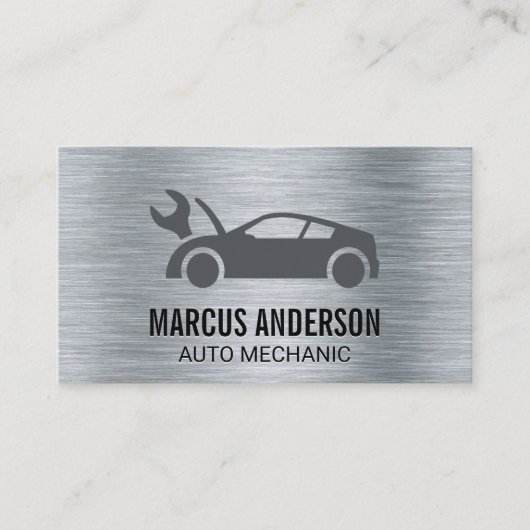 Auto-Logo | Metallic Brushed Visitenkarte (Vorderseite)