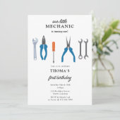 Auto Mechanic Automotive Tools Junge ersten Geburt Einladung (Stehend Vorderseite)