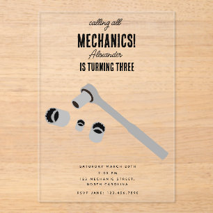 Auto Mechanic Automotive Tools Junge Geburtstagspa Acryleinladungen