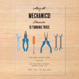 Auto Mechanic Automotive Tools Junge Geburtstagspa Acryleinladungen