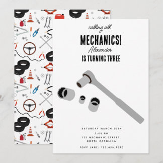 Auto Mechanic Automotive Tools Junge Geburtstagspa Einladung
