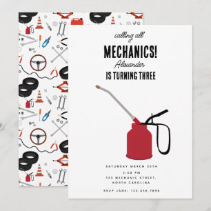 Auto Mechanic Automotive Tools Junge Geburtstagspa Einladung