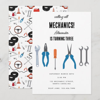 Auto Mechanic Automotive Tools Junge Geburtstagspa Einladung
