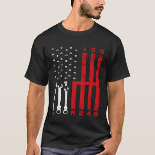 Auto Mechanic Shifting Gear American Flag Drag Rac T-Shirt