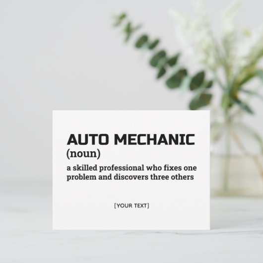 Auto Mechanik - Funny Definition Postkarte (Stehend Vorderseite)