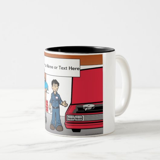 Auto Mechanik - Männlicher Cartoon von PrintedPerf Zweifarbige Tasse (VorderseiteRechts)