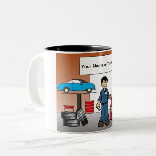 Auto Mechanik - Männlicher Cartoon von PrintedPerf Zweifarbige Tasse (Vorderseite Links)