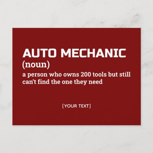 Auto Mechanische Definition - Funny Workplace Spaß Postkarte (Vorderseite)