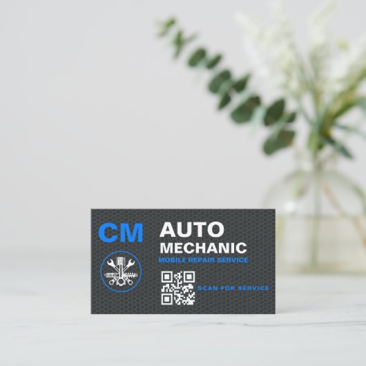 Auto Mechanischer QR-Code Monogramm Visitenkarte (Stehend Vorderseite)