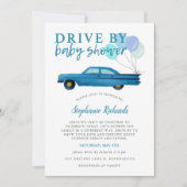 Auto mit Baby Dusche Blue Car Parade Einladung (Vorderseite)