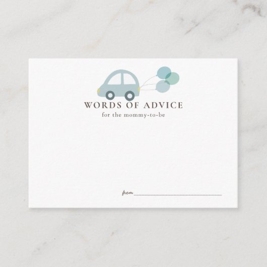 Auto mit Balloons Blue Boy Baby Duschberatung Begleitkarte (Vorderseite)