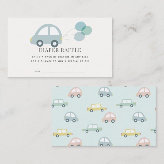 Auto mit Balloons Blue Boy Diaper Raffle Ticket Begleitkarte (Vorne/Hinten)