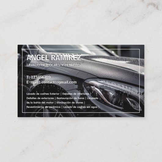 Auto mit der zweisprachigen spanischen Visitenkart Visitenkarte (Rückseite)