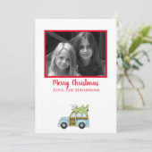 Auto mit Weihnachtsbaum Feiertagskarte (Stehend Vorderseite)