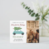 Auto mit Weihnachtsbaum Foto Holiday Moving Ankündigungspostkarte (Stehend Vorderseite)