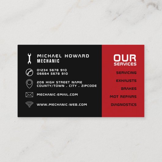 Auto-Motor, Auto-Mechaniker u. Reparaturen Visitenkarte (Rückseite)