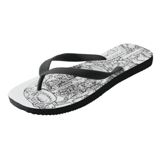 Auto-Motor-Grafik-Zeichnen Badesandalen (Schrägansicht)