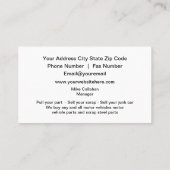 Auto Parts Salvage Yard Automotive Design Visitenkarte (Rückseite)