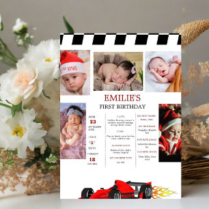 Auto Race Baby 1. Geburtstag Milestone Zeichen Poster