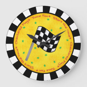 Auto Race Flag Checkered Flag Schwarz Gelb Benutze Große Wanduhr