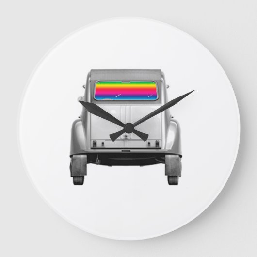 Auto + Regenbogen Große Wanduhr (Vorderseite)