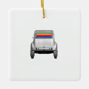 Auto + Regenbogen Keramikornament