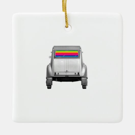 Auto + Regenbogen Keramikornament (Vorderseite)