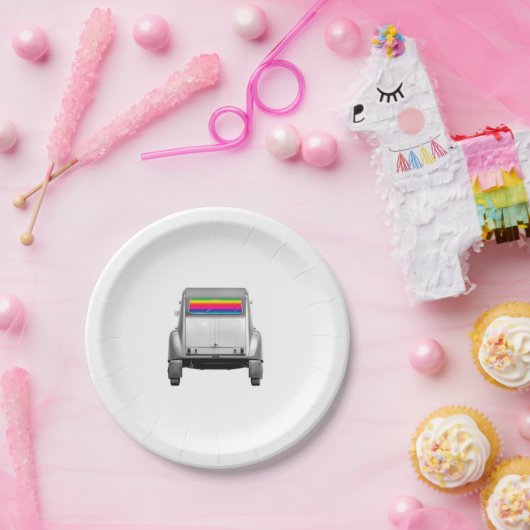 Auto + Regenbogen Pappteller (Party)