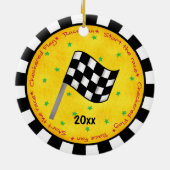 Auto-Rennen-Fan-Checkered Flaggen-Namen-Jahr Keramik Ornament (Hinten)