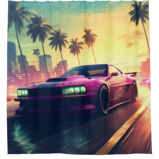 Auto-Rennfahrzeug Stadt Himmel Duschvorhang (Vorderseite)