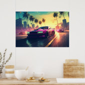 Auto-Rennfahrzeug Stadt Himmel Poster (Küche)