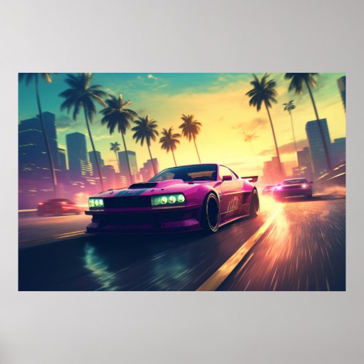 Auto-Rennfahrzeug Stadt Himmel Poster (Vorne)