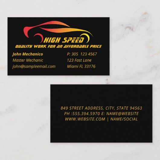 Auto Reparatur Auto & Schraubenschlüssel Visitenkarte (Vorne/Hinten)