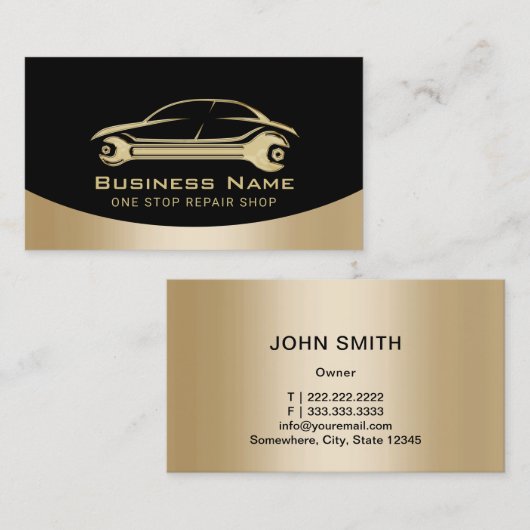 Auto Reparatur Automotive Moderne Black Gold Mecha Visitenkarte (Vorne/Hinten)