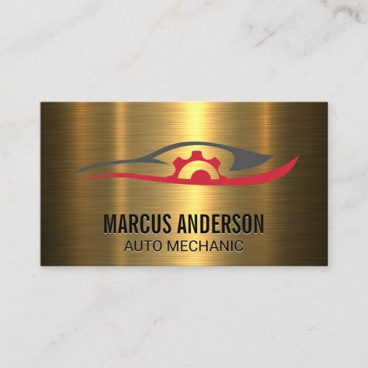 Auto-Reparatur-Logo | Gold-Metallic-Bürste Visitenkarte (Vorderseite)