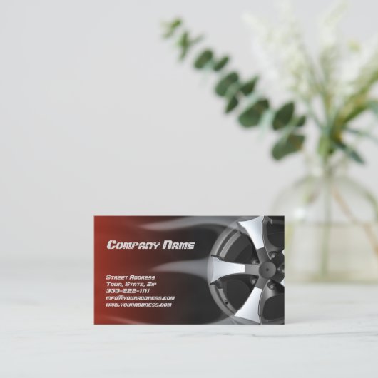 Auto-Reparaturservice für geflammtes Reifen - rote Visitenkarte (Stehend Vorderseite)