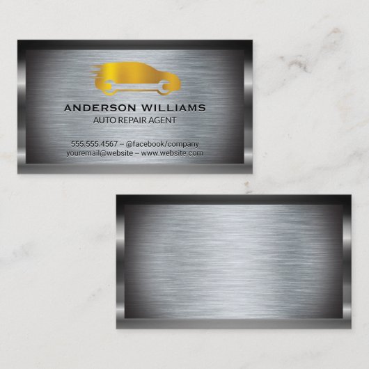 Auto-Reparatursymbol | Metallischer Hintergrund Visitenkarte (Vorne/Hinten)