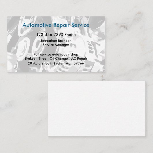 Auto-Reparaturwerkstatt Visitenkarte (Vorne/Hinten)