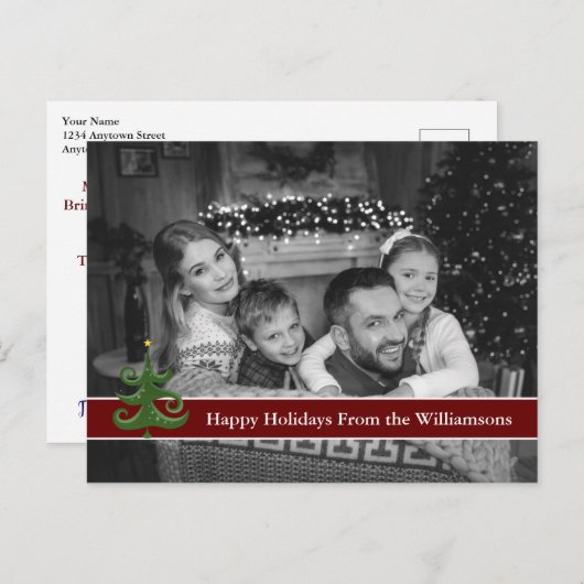 Auto Schwarz-Weiß-Foto mit Christbaum Postkarte (Vorne/Hinten)