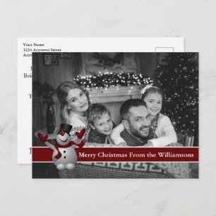 Auto Schwarz-Weiß-Foto mit Schneemann Postkarte