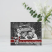 Auto Schwarz-Weiß-Foto mit Schneemann Postkarte (Stehend Vorderseite)