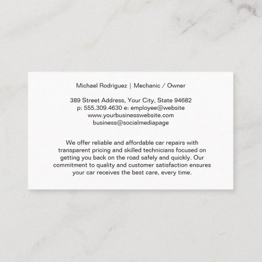 Auto Service Abzeichen | Gold-Metallic-Stil Visitenkarte (Rückseite)