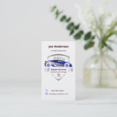 Auto Service Blue und Silver Car Logo Visitenkarte (Stehend Vorderseite)