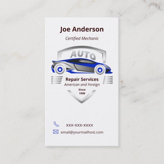 Auto Service Blue und Silver Car Logo Visitenkarte (Vorderseite)