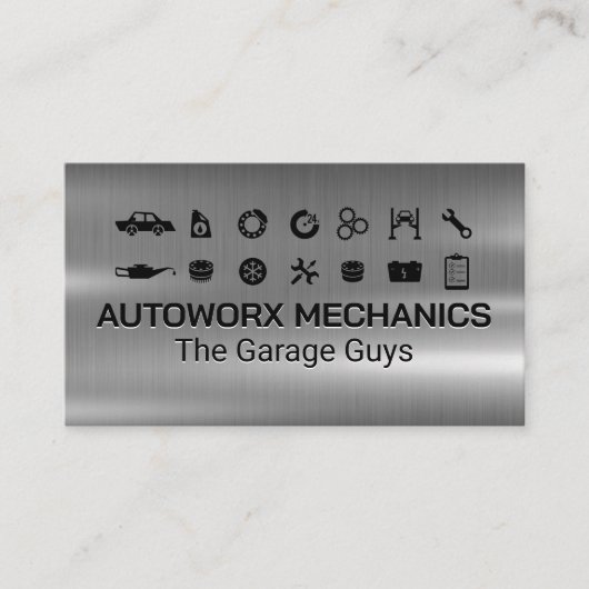 Auto-Service-Icons | Metallic Visitenkarte (Vorderseite)