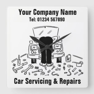 Auto-Service & Reparaturen Cartoon Quadratische Wanduhr