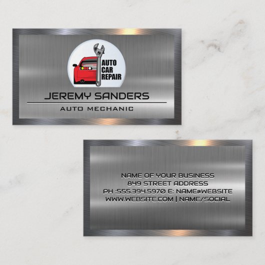 Auto-Service-Symbole | Metallindustrieller Hinterg Visitenkarte (Vorne/Hinten)