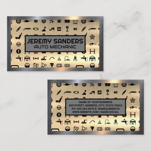 Auto-Service-Symbole | Metallischer Hintergrund Visitenkarte (Vorne/Hinten)